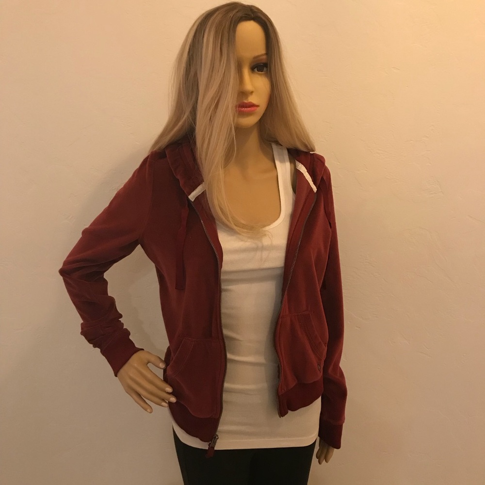 Burgundy velour zip up sweater